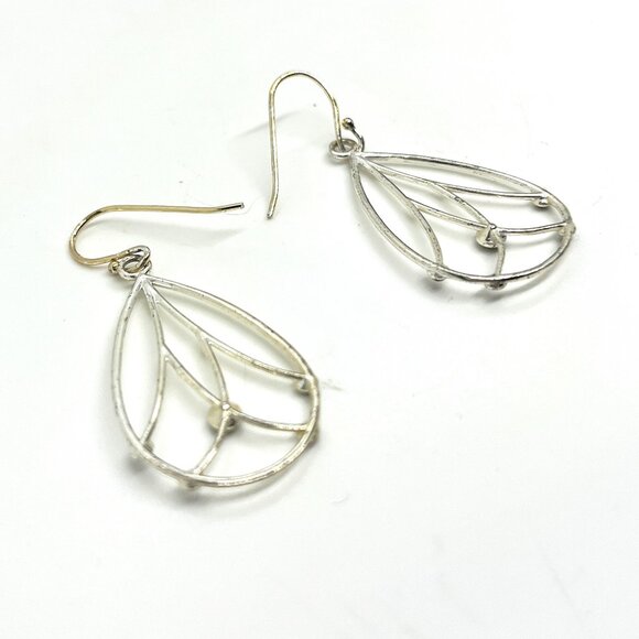 ART NOUVEAU STYLE BLACK GLASS STERLING SILVER DANGLE DROP HOOP EARRINGS 925 - Picture 10 of 10